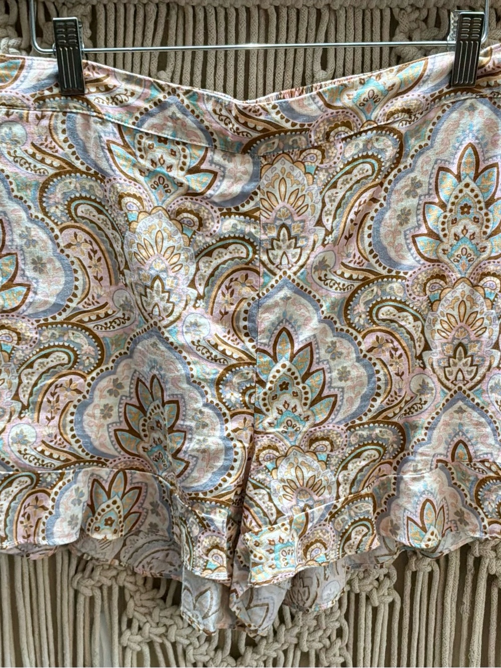 Philosophy High Waist Paisley Print Shorts in Pastel Blue, Pink & Gold